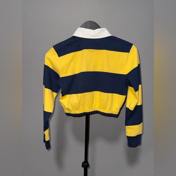 Polo Ralph Lauren Girls Cropped Rugby Shirt Yellow Navy Stripe Size M (8–10) NWT - Picture 7 of 9